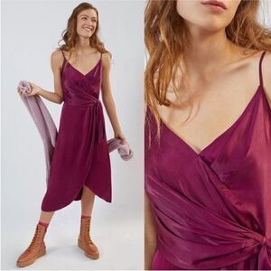 NWT Anthropologie Giverny Satin Midi Dress in plum burgundy